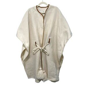Jil Sander Luxury Wool Silk Leather Open Poncho Oversized Tassel NWT